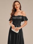 Back Tie Satin Ruffle Sleeve Formal Dress – Black