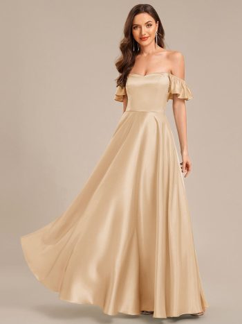 Back Tie Satin Ruffle Sleeve Formal Dress - Champagne