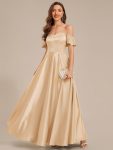 Back Tie Satin Ruffle Sleeve Formal Dress – Champagne