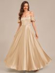 Back Tie Satin Ruffle Sleeve Formal Dress – Champagne