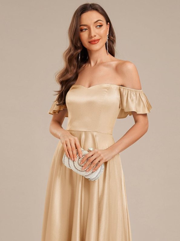 Back Tie Satin Ruffle Sleeve Formal Dress - Champagne