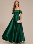 Back Tie Satin Ruffle Sleeve Formal Dress – Dark Green