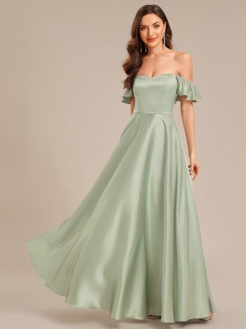 Back Tie Satin Ruffle Sleeve Formal Dress - Mint Green