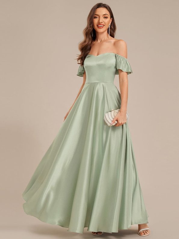 Back Tie Satin Ruffle Sleeve Formal Dress - Mint Green