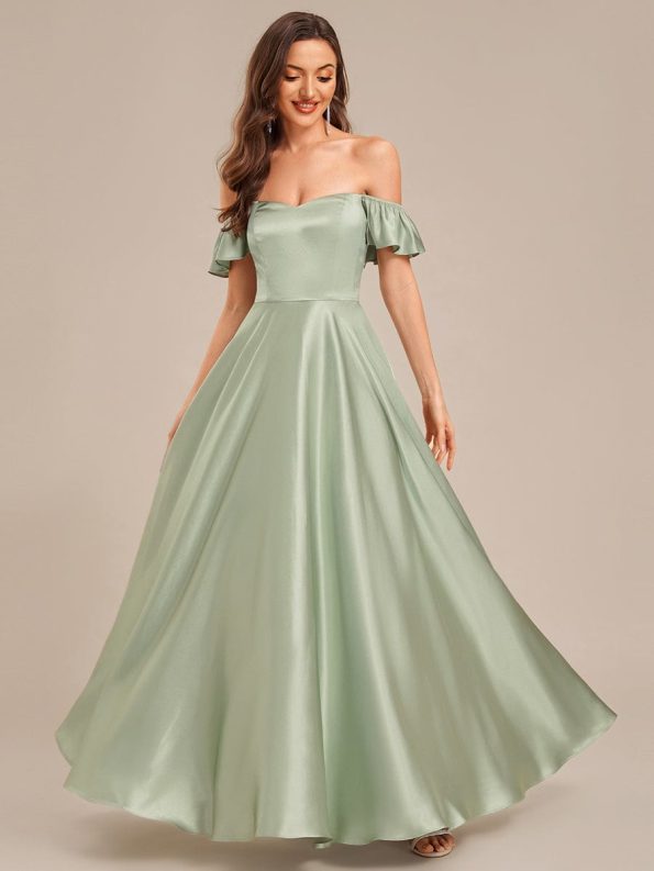 Back Tie Satin Ruffle Sleeve Formal Dress - Mint Green