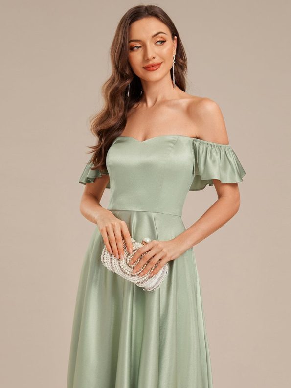 Back Tie Satin Ruffle Sleeve Formal Dress - Mint Green