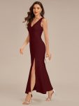 Cut-Out Knit Mermaid Formal Dress – Burgundy