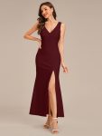 Cut-Out Knit Mermaid Formal Dress – Burgundy