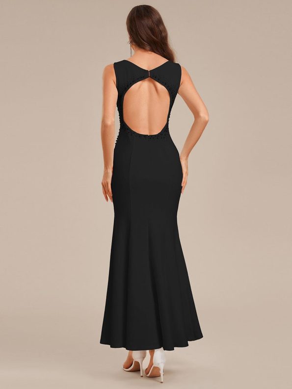 Cut-Out Knit Mermaid Formal Dress - Black