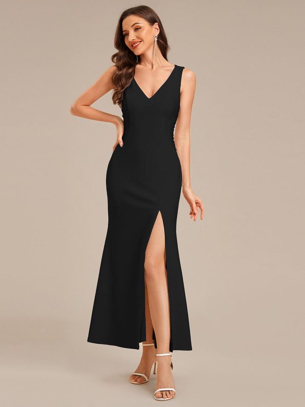Cut-Out Knit Mermaid Formal Dress - Black