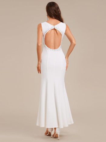 Cut-Out Knit Mermaid Formal Dress - White