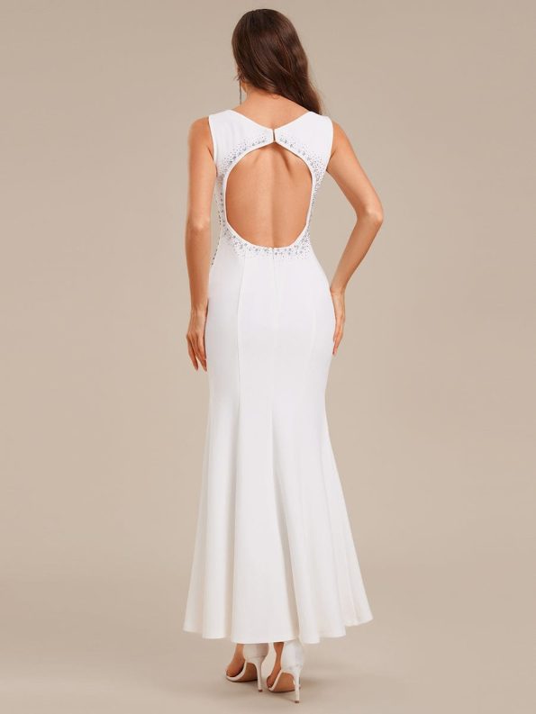 Cut-Out Knit Mermaid Formal Dress - White