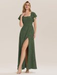 Ruffle Sleeve A-Line Formal Evening Dress with Slit - Eucalyptus