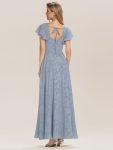 Ruffle Sleeve A-Line Formal Evening Dress with Slit – Light Blue
