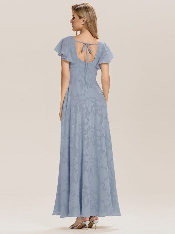 Ruffle Sleeve A-Line Formal Evening Dress with Slit - Light Blue