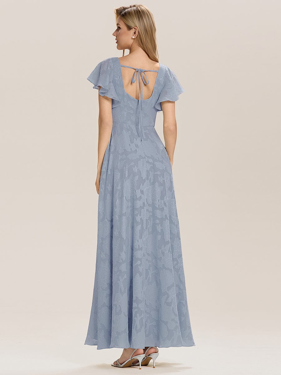 Ruffle Sleeve A-Line Formal Evening Dress with Slit - Light Blue Ruffle Sleeve A-Line Formal Evening Dress with Slit - Light Blue