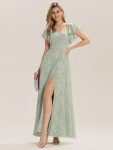 Ruffle Sleeve A-Line Formal Evening Dress with Slit – Mint Green