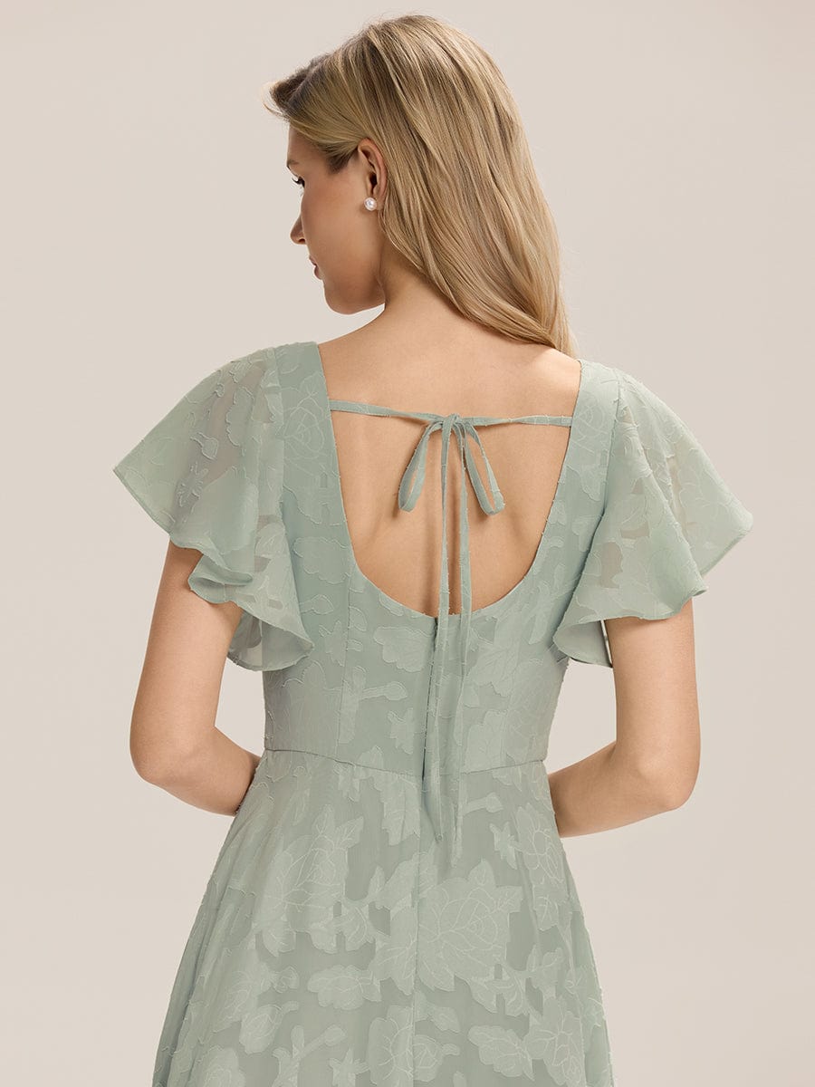 Ruffle Sleeve A-Line Formal Evening Dress with Slit - Mint Green Ruffle Sleeve A-Line Formal Evening Dress with Slit - Mint Green