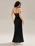 Flowing Ribbons Satin High Slit Dress – Black