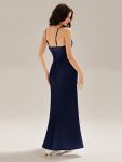 Flowing Ribbons Satin High Slit Dress – Navy Blue