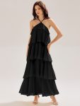 Backless Chiffon Tiered Maxi Dress – Black