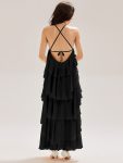 Backless Chiffon Tiered Maxi Dress – Black