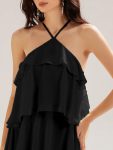 Backless Chiffon Tiered Maxi Dress – Black