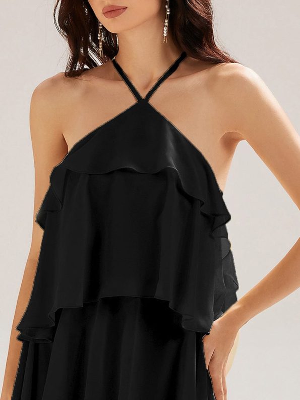 Backless Chiffon Tiered Maxi Dress - Black