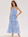 Backless Chiffon Tiered Maxi Dress – Ice Blue