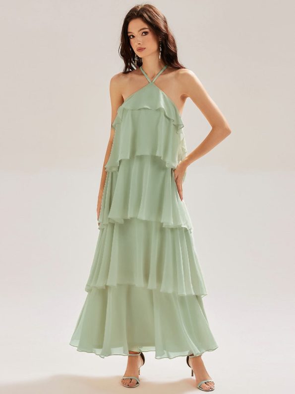 Backless Chiffon Tiered Maxi Dress - Mint Green