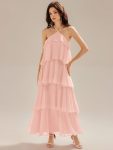 Backless Chiffon Tiered Maxi Dress - Pink