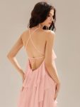Backless Chiffon Tiered Maxi Dress – Pink