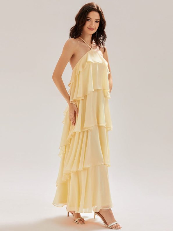 Backless Chiffon Tiered Maxi Dress - Yellow