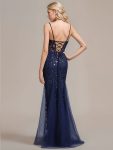 Back-Tie Sequin Mermaid Formal Dress – Navy Blue