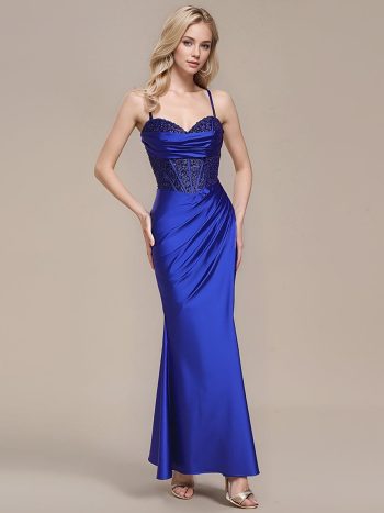 Back-Tie Satin Bodycon Formal Dress - Sapphire Blue