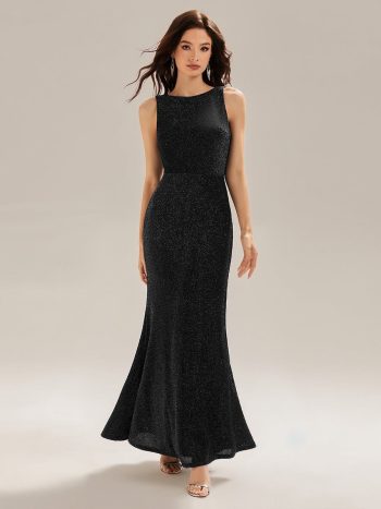 Backless Glitter Mermaid Maxi Dress - Black