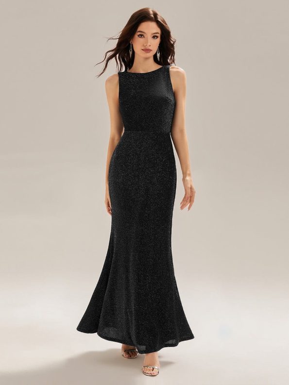 Backless Glitter Mermaid Maxi Dress - Black