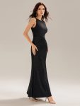 Backless Glitter Mermaid Maxi Dress – Black