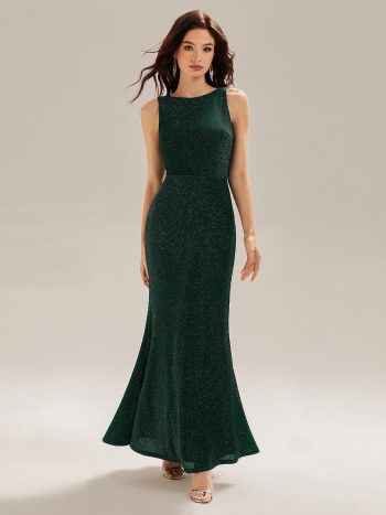 Backless Glitter Mermaid Maxi Dress - Dark Green