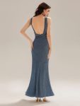 Backless Glitter Mermaid Maxi Dress – Dusty Blue