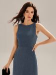 Backless Glitter Mermaid Maxi Dress – Dusty Blue