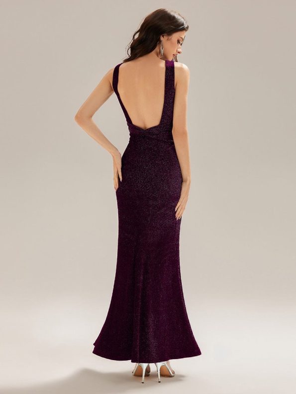 Backless Glitter Mermaid Maxi Dress - Dark Purple
