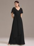 Chiffon Double V-Neck A-Line Ruffled Sleeves Bridesmaid Dress with Asymmetrical Hem - Black