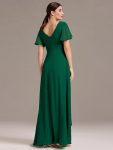 Chiffon Double V-Neck A-Line Ruffled Sleeves Bridesmaid Dress with Asymmetrical Hem – Dark Green