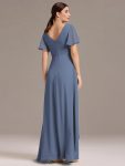 Chiffon Double V-Neck A-Line Ruffled Sleeves Bridesmaid Dress with Asymmetrical Hem – Dusty Blue