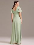 Chiffon Double V-Neck A-Line Ruffled Sleeves Bridesmaid Dress with Asymmetrical Hem – Mint Green