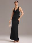Elegant Strappy Bow Back Satin Mermaid Bridesmaid Dress – Black