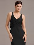 Elegant Strappy Bow Back Satin Mermaid Bridesmaid Dress – Black
