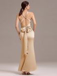 Elegant Strappy Bow Back Satin Mermaid Bridesmaid Dress – Champagne