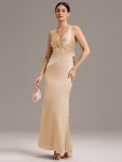 Elegant Strappy Bow Back Satin Mermaid Bridesmaid Dress – Champagne